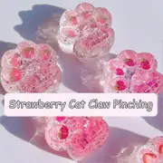 Kawaii Cat Paw Sticky Squeeze Toy Soft Realistic Jelly Glitter Cat's Claw Toys Strawberry