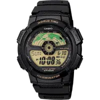 在飛比找ETMall東森購物網優惠-CASIO 卡西歐 10年電力 雷達式世界地圖手錶-黑 AE
