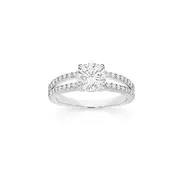 Silver Pave Round Cz Split Solitaire Ring Size O in Clear