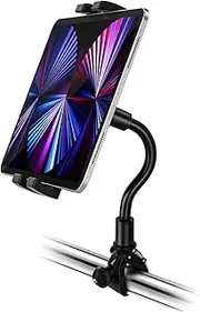 Gooseneck Spin Bike Tablet Mount, Charchendo Exercise Bikes Treadmill Tablet Holder, Indoor Bicycle Elliptical Handlebar Stand for iPad Pro/Air/Mini, Galaxy Tabs, More 4-11" Cell Phone and Tablets