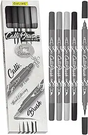 Calligraphy Brush Pens Grey I Dual Tip with Calligraphy Nib and Brush, Set with Watercolours, Waterbased - ONLINE Calli.Brush - DIY I Handlettering I Painting I Gift Cards I Bullet Journal