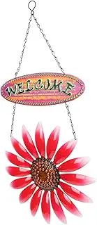 FONDOTIN Hanging Iron Welcome Sign Decorative Wall Pendant Cheerful Flower Design for Home Office Classroom Porch and Doorway Durable Craft with Smooth Edges for Safe Touch
