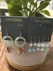 Set MASSINI dangle fish hook earrings with hammered detail blue and Silver