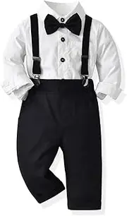 [IMEKIS] Baby Boys Christmas Outfit Bowtie Shirt Romper Suspenders Shorts Pants Wedding Birthday Party Tuxedo Gentleman Suit