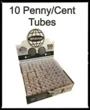 10 Crystal Clear Round Tubes For Penny Cent Coins Safe Storage Whitman / Harris