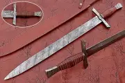 Handmade Damascus Sword with Leather Handle & Damascus Pommel - Premium Quality