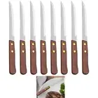 Pack of 8 Serrated Stainless Steel Steak Knives with Wooden Handles