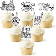 36Pcs Bad Two The Bone Cupcake Toppers Bad 2 The Bone Theme Party Decorations Rock n Roll Music Theme 90s 80s 70s Party Decorations