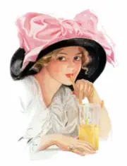 Vintage Image Fisher Victorian Woman Hat Pink Bow Waterslide Decals WOM973