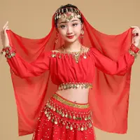 在飛比找蝦皮商城精選優惠-兒童印度舞蹈表演服新疆舞民族舞健身舞蹈服裝肚皮舞燈籠長袖上衣