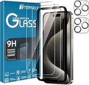 [2+2 Pack] T Tersely Tempered Glass Screen Protector for iPhone 15 Pro [6.1 inch] with Camera Lens Protector and Installation Alignment Frame Case Friendly- 2 Pack Each