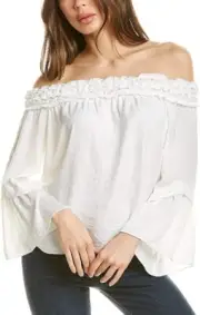 Vince Camuto Ruffle Off The Shoulder Top Large Bell Sleeve Pearl Ivory NWT