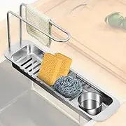 Telescopic Sink Storage Rack,Sponge Holder for Kitchen Sink,Stainless Steel Hanging Sink Caddy,Adjustable Drain Basket,Expandable Over Sink Caddy Organizer with Dishcloth Towel Holder(14.6-17inch)
