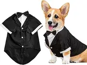 Dog Formal Outfit Wedding Tux with Bowtie Dog Tuxedo Dog Suit Set Breathable and Soft Dog Shirt Suitable for Small Medium Large Dog Pets Black (XL)