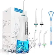 Morpilot Oral Irrigator Wireless Interdental Cleaner Electric Water Flosser with 3 Modes & 4 Replacement Nozzles, Oral Irrigator IPX7 Waterproof Oral Flosser, USB Charging Cable, 300 ml, Blue