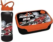Diakakis Kids Children's Lunch Box Set - Sandwich Box & Aluminium Water Bottle 500 ml - School Travel Lunch Food Set BPA Free (Cars Racing)