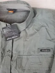 Eddie Bauer Womens UPF Field Guide Green Gingham Vented Fishing Long Sleeve Top