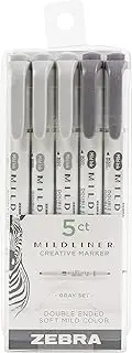 Zebra Mildliner Double Ended Highlighters 5 pack - Greys