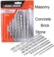8Pc Masonry Drill Bits Black & Decker 3 4 5 6 7 8 9 10 mm Concrete Brick Tile