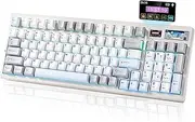YUNZII IF99 Wireless Mechanical Gaming Keyboard with Smart ICD Display, QMK/VIA Programmable BT/2.4G/USB-C Gasket Mounted Hot Swap RGB 96% Layout for Mac/Win (White, Cocoa Cream v2 Linear Switch)