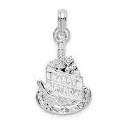 Sterling Silver De-Ani Polished Happy Birthday Slice Of Cake Pendant