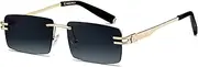 [SHEEN KELLY] Retro Rimless Square Sunglasses For Men Women Rectangle Ultra-Small Metal Frame See Through Color Lens Eyewear