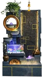 Water Fountain Outdoor Indoor Leisure Fountain Waterfall with Fish Tank and Plant Misting Humidifier, Floor Standing Fountain for Home and Bedroom Decoration Outdoor Fountain(Blue)