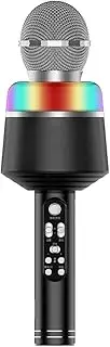 Wirel Karaoke Microphone with Lights 2-in-1 Handheld BT Mic Speaker Support TF Card Playing for iOS/Android Device, Black Black