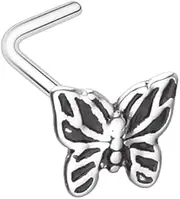 [Pierced Owl] 20GA 316L Stainless Steel Butterfly L-Bend Nose Stud, 20ga, Metal, no gemstone