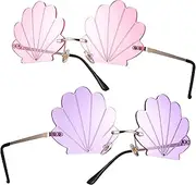 [FOMIYES] 2Pcs Frameless Seashell Sunglasses Party Eyeglasses with Unique Shell Shaped Lenses for Photo Booth Props Lightweight Fashion Accessories for Rave Events and Everyday Wear