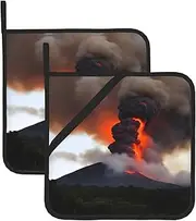 Kilauea Volcano Potholders BBQ Pot Holders for Heat Resistant Potholder, Hot Pads,Cooking Baking(2-Pack)