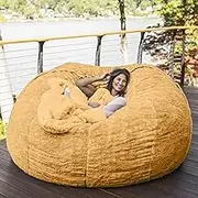 UYSOFRCV Extra Large Bean Bag Cover (Without Filling), Living Room Furniture Soft Washable PV Velvet Lazy Sofa Bed Cover, Stuffed Animal Storage for Kids Or Memory Foam,Yellow,7FT