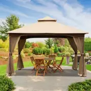 BANSA ROSE Gazebo 9' x 10' Mosquito Net Water Resistant Soft Top Canopy Beige