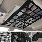 Ceiling Cargo Net Pocket, Adjustable Cross Strap Strengthen Load Storage Net, Double Layer Mesh Organizer With Zipper, 31.5 * 21.6" Car Interior Accessories for Camping Traveling