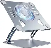 Cooling Stand With 3 Speed Fan, Adjustable Height Laptop Stand for Desk, Ergonomic Foldable Cooling Pad for 10-15'' Notebook (Silver, Without 360° Rotation Base)