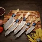 Handmade HAND FORGED DAMASCUS STEEL CHEF KNIFE Set Kitchen Knives, Bone Handle