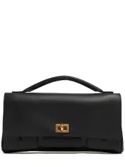 BALENCIAGA Bel Air Small $2650 Black Smooth Leather Strap Clutch New & Authentic