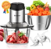 Food Processor with 2 Bowls (2L+2L), Bi-Level Blades Mini Vegetable Meat Chopper
