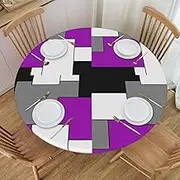 Purple White Grey Black Geometry Tablecloth with Elastic Edge, Round Table Cover Washable Reusable Geometric Table Cloths for Kitchen Dining Party, Medium (Fits 45-50 in)