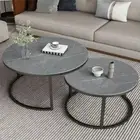 2 Premium Grey Round Nesting Coffee Table Thicken Metal Stacking Sofa Side Table