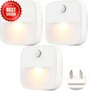 3-Pack Motion Sensor Night Light Plug-In LED Warm White for Bedroom & Hallway