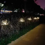 Solar Pathway Lights 4Pcs 120LED Solar Powered Ground Plug Firework Light Waterproof Copper Wire Light Garden Decoration Light Christmas Decoration Light -Warm White