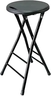 DURAGS 24/28 inch Tall Folding Bar Stool with Handle, Round Compact Foldable Kitchen High Chair with Steel Frame Legs, Breakfast Camping Outdoor Stool for Adults (Color : Black, Size : 60cm/24inch)