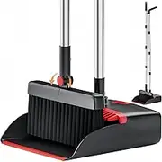 Upgraded Broom and Dustpan Set with 48.8" Long Handle, 180° Rotating Stand-Up Dustpan & Comb Teeth - Lightweight Sweeping Combo for Home, Office, Kitchen, Lobby Floors (Space-Saving Design)