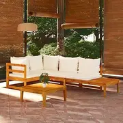 Patio Furniture Sets 4 Piece Garden Lounge Set with Cream White Cushions Acacia Wood