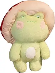Frog Plush with Mushroom Hat,Stuffed Animals Kawaii Plush Toys Throw Pillow,Frog Stuffed Plush Doll Toy Kawaii Plushies for Kids Adults Birthday(Light Green Frog Red Hat)