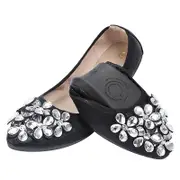 Nevenka Women Flat Shoes Rhinestone Sparkly Comfort Slip Ons Shoes-Black1