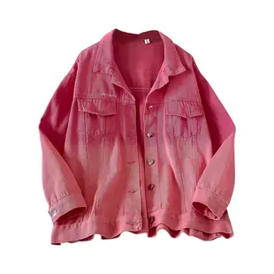 粉紅色寬松牛仔外套女年新款秋冬季復古港風chic夾克襯衫上衣