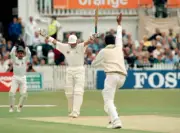 England batsman Alec Stewart is out LBW for 50 runs off the b- Old Cricket Photo