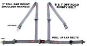 GREY 4 POINT SEAT BELT HARNESS PULL UP LAP BELTS ROLL BAR MOUNT PUSH BUTTON